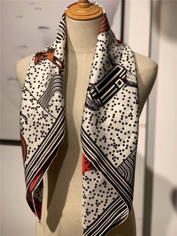 hermes silk scarf women white