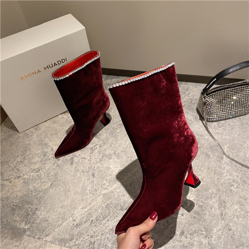 amina muaddi sexy velvet short boots - Image 3