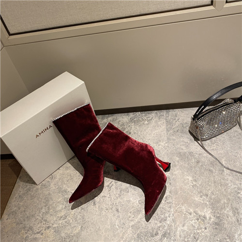 amina muaddi sexy velvet short boots - Image 5
