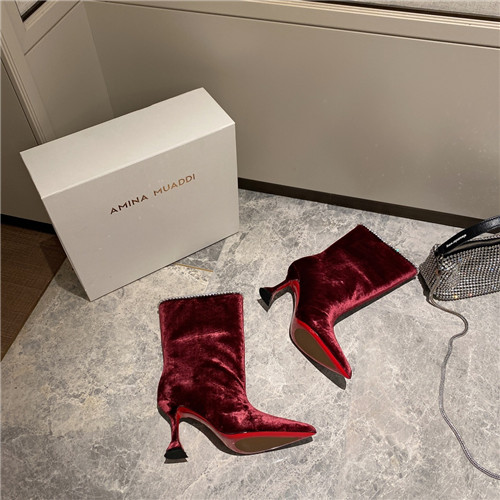 amina muaddi sexy velvet short boots - Image 8