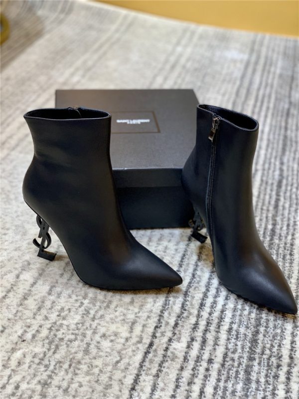 ysl logo letter high heel boots