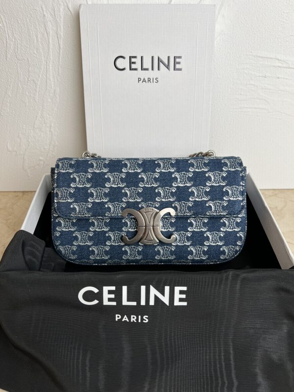 CELIN-E TRIOMPHE SMALL DENIM CHAIN ​​SHOULDER BAG