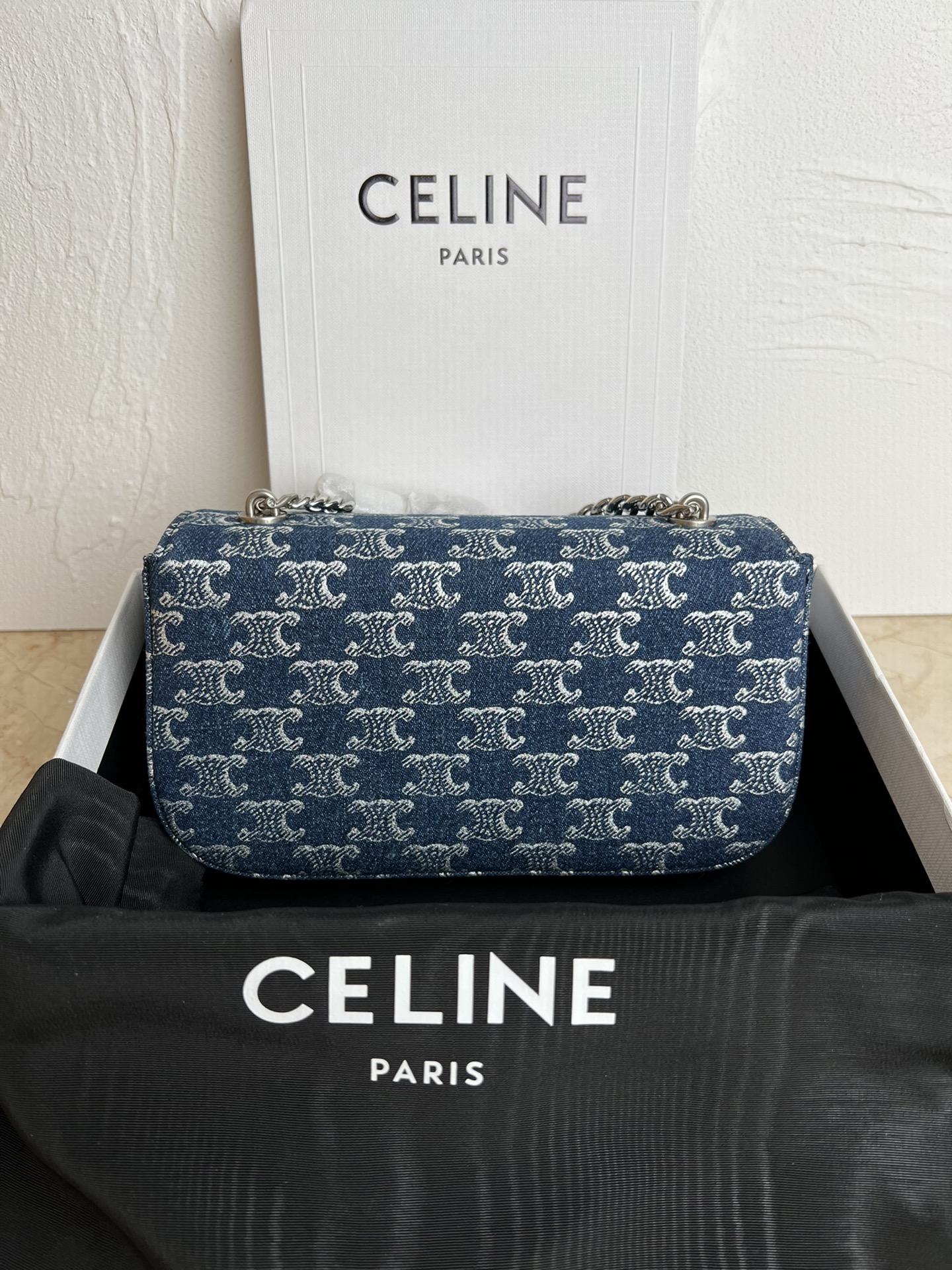 CELIN-E TRIOMPHE SMALL DENIM CHAIN SHOULDER BAG - Image 2
