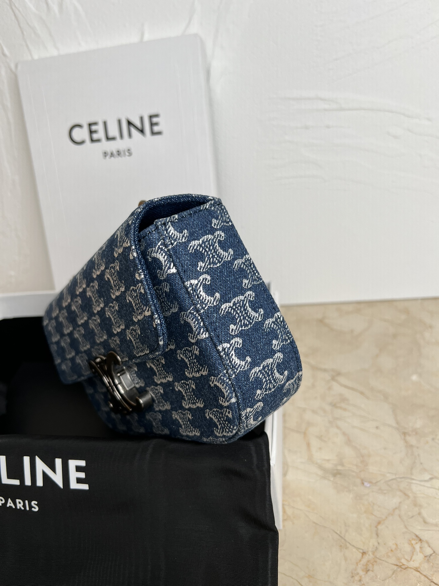 CELIN-E TRIOMPHE SMALL DENIM CHAIN SHOULDER BAG - Image 3