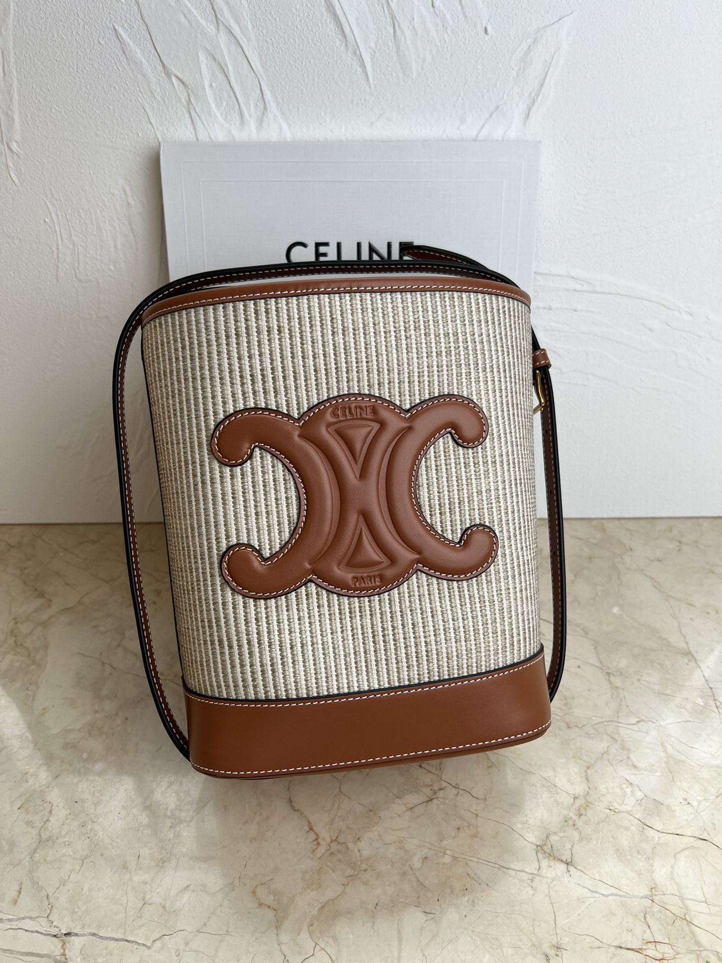 Celine CUIR TRIOMPHE Small Smooth Leather and Linen Bucket Bag