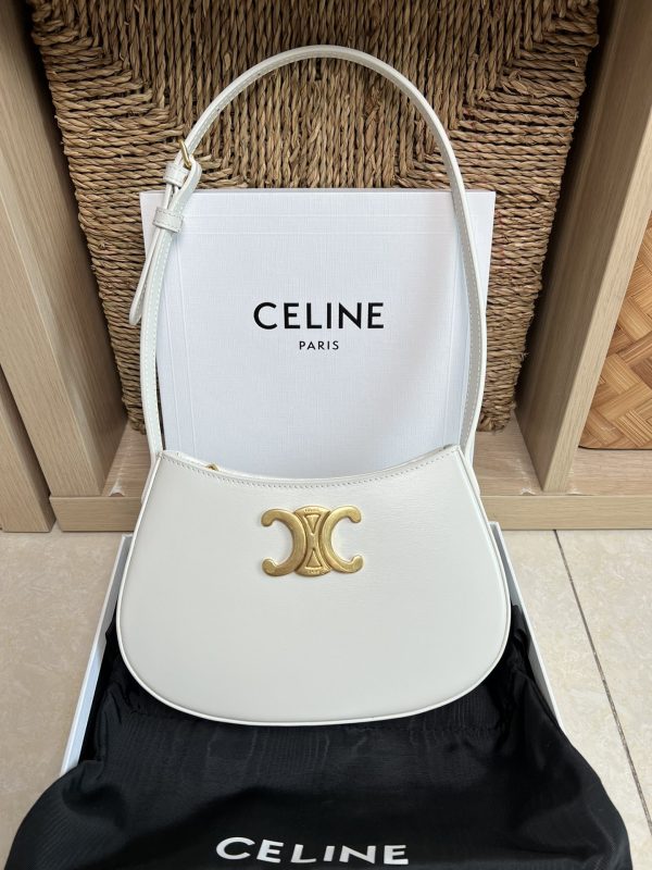 CELINE 2024 New TILLY Medium Shiny Calfskin Handbag white