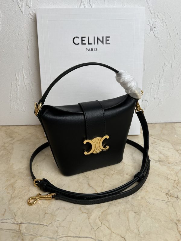 CELIN_E TRIOMPHE MINI BUCKET BAG IN LEATHER BLACK