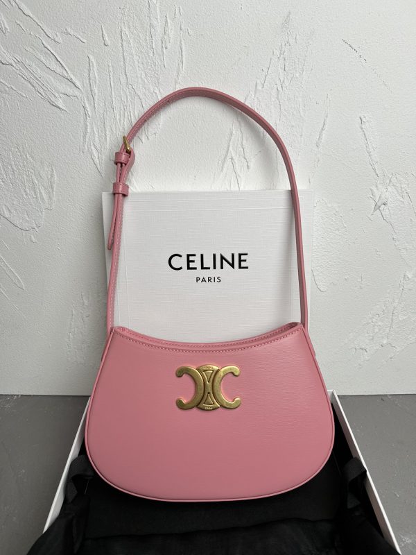 CELINE 2024 New TILLY Medium Shiny Calfskin Handbag pink