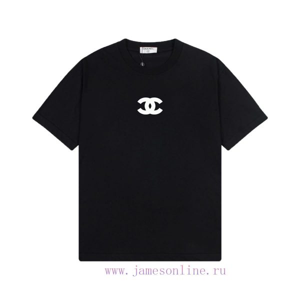 [CHANEL Chanel]2024FW short sleeved T-shirt front thick plate logo printed high-end 32s dou wc92q8pb