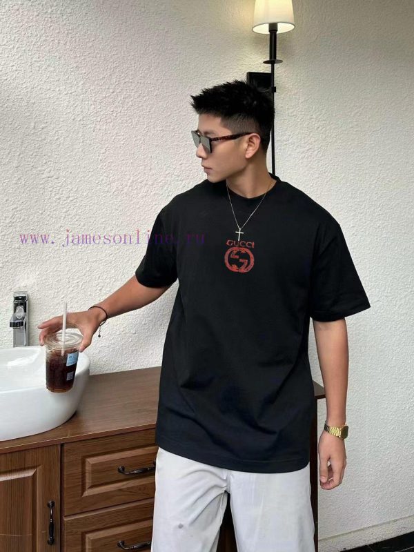 High quality GU * Gucci * 2024ss spring/summer pure cotton round neck short sleeved T-shirt, pdwbnuq0