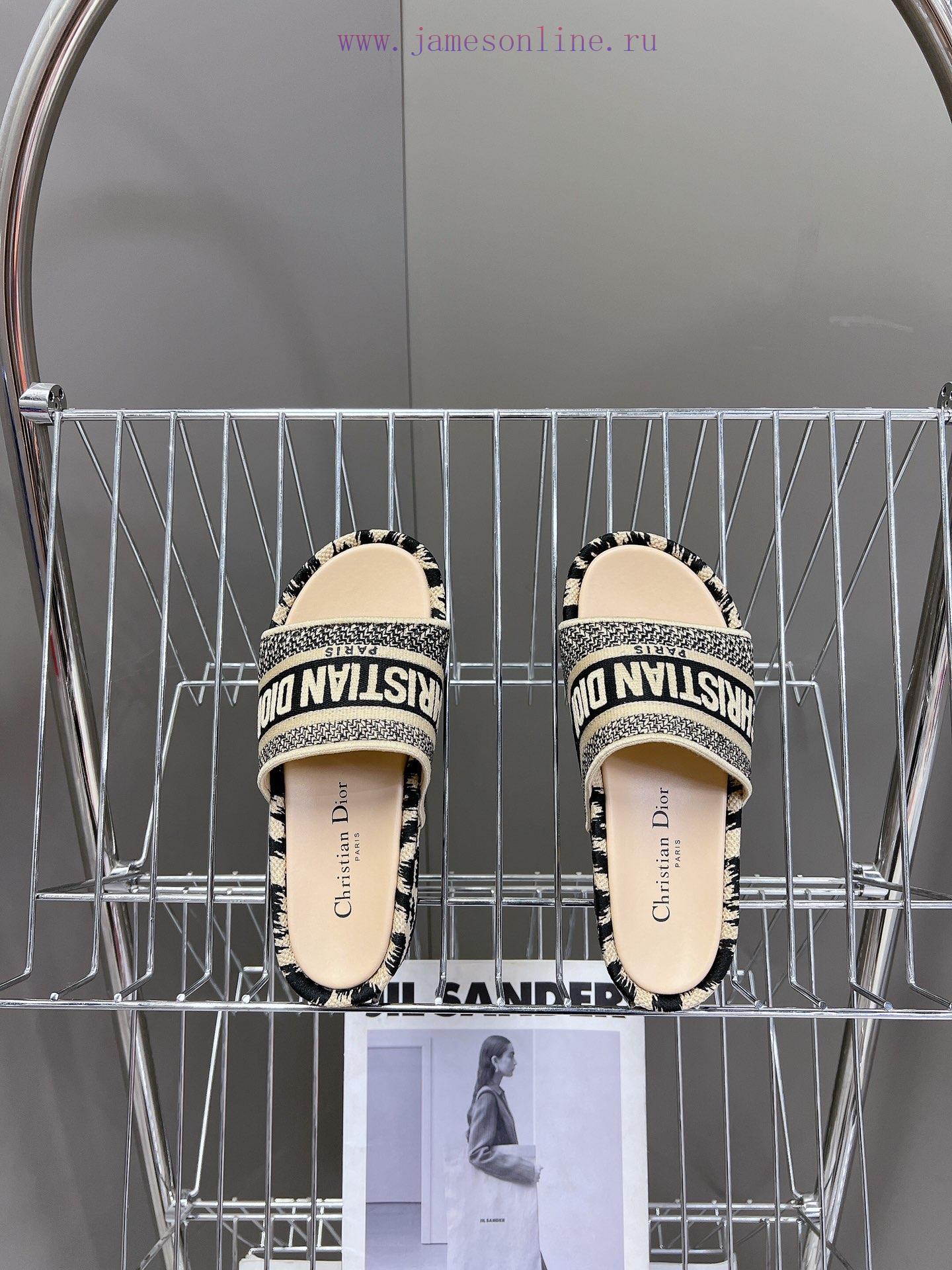 Top tierDior Classic Cotton 3D Stereoscopic Embroidery Printed Thick Bottom Cool Slippers Lo3nkhztm9 - Image 7