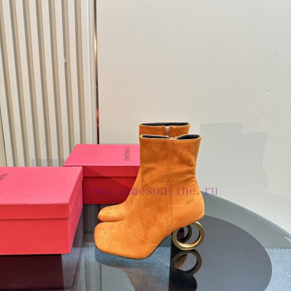 FERRAGAMO square toe fashion bootsUnique sculptural heel with same tone finish, adorned withap6hlehh
