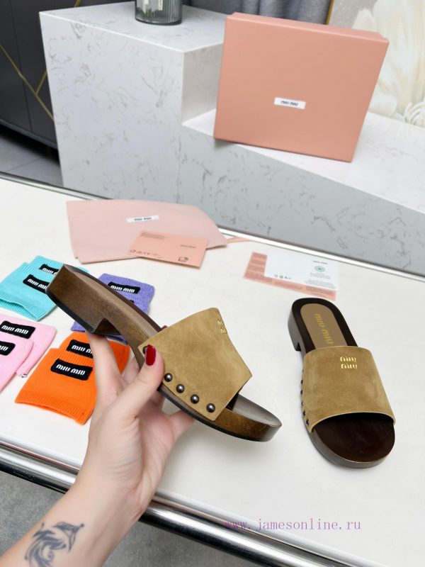 p. Miu Miu's new cool slippers, clog slippers, fashionable and casualImported soft cowhide wa9ib70wx