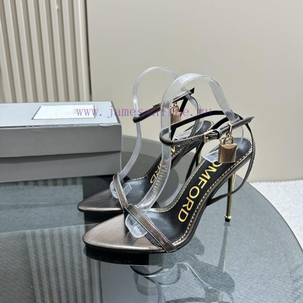 TOM FORDPadlock leather high-heeled sandalsCalf leather, gold velvet, exposed toe buckle det856zq2t2