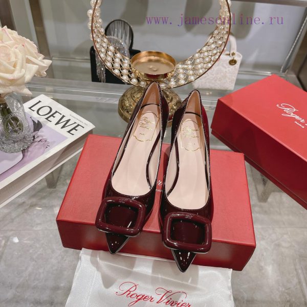 23Ss new RV baked paint square buckle single shoes high heels/low heelsInspired by the Belle29cbzbgx