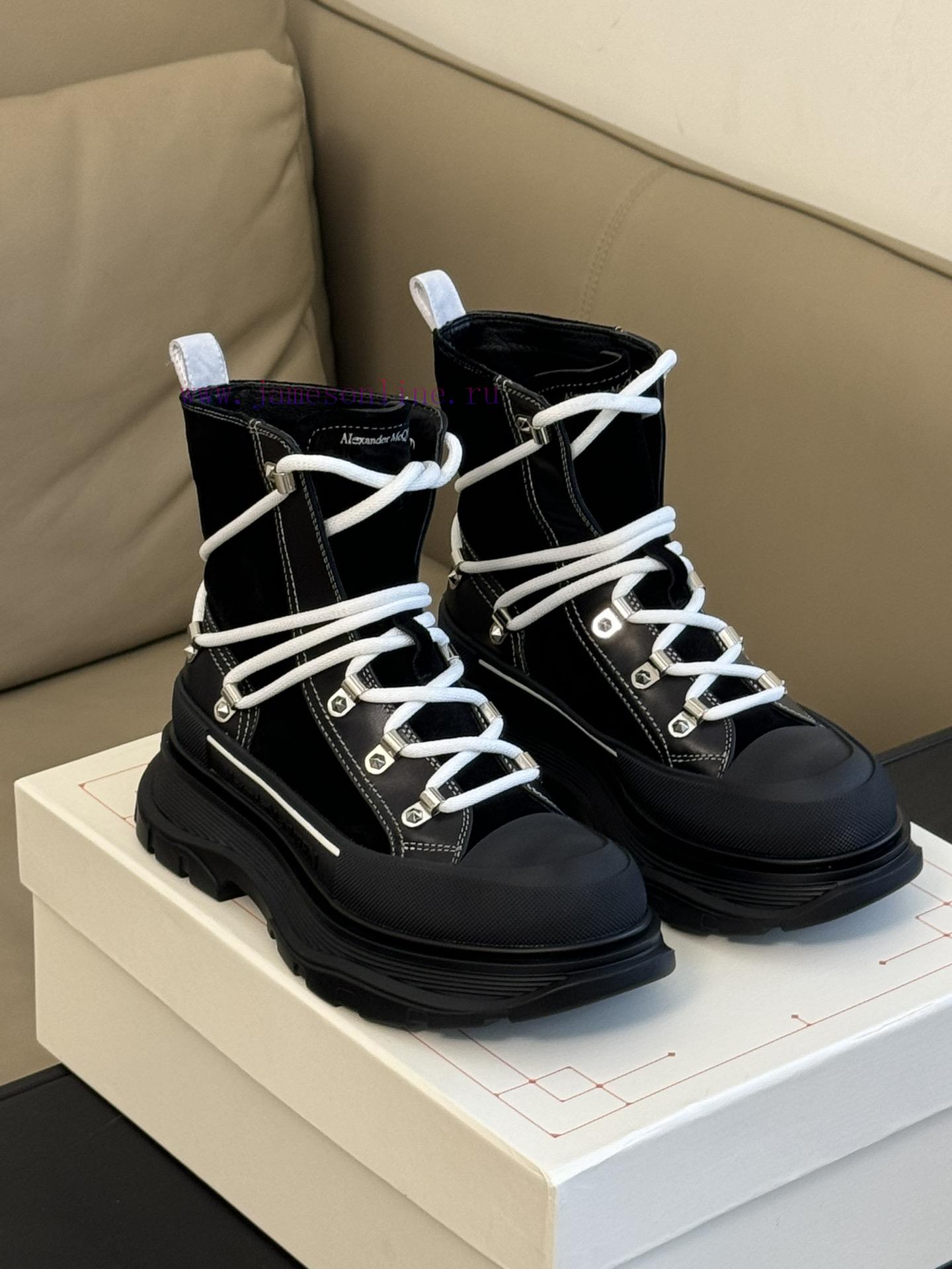 McQueen 233 Autumn/Winter Strap Short Boots New ProductSuede patchwork cowhide paired with bhms1m7y4 - Image 3