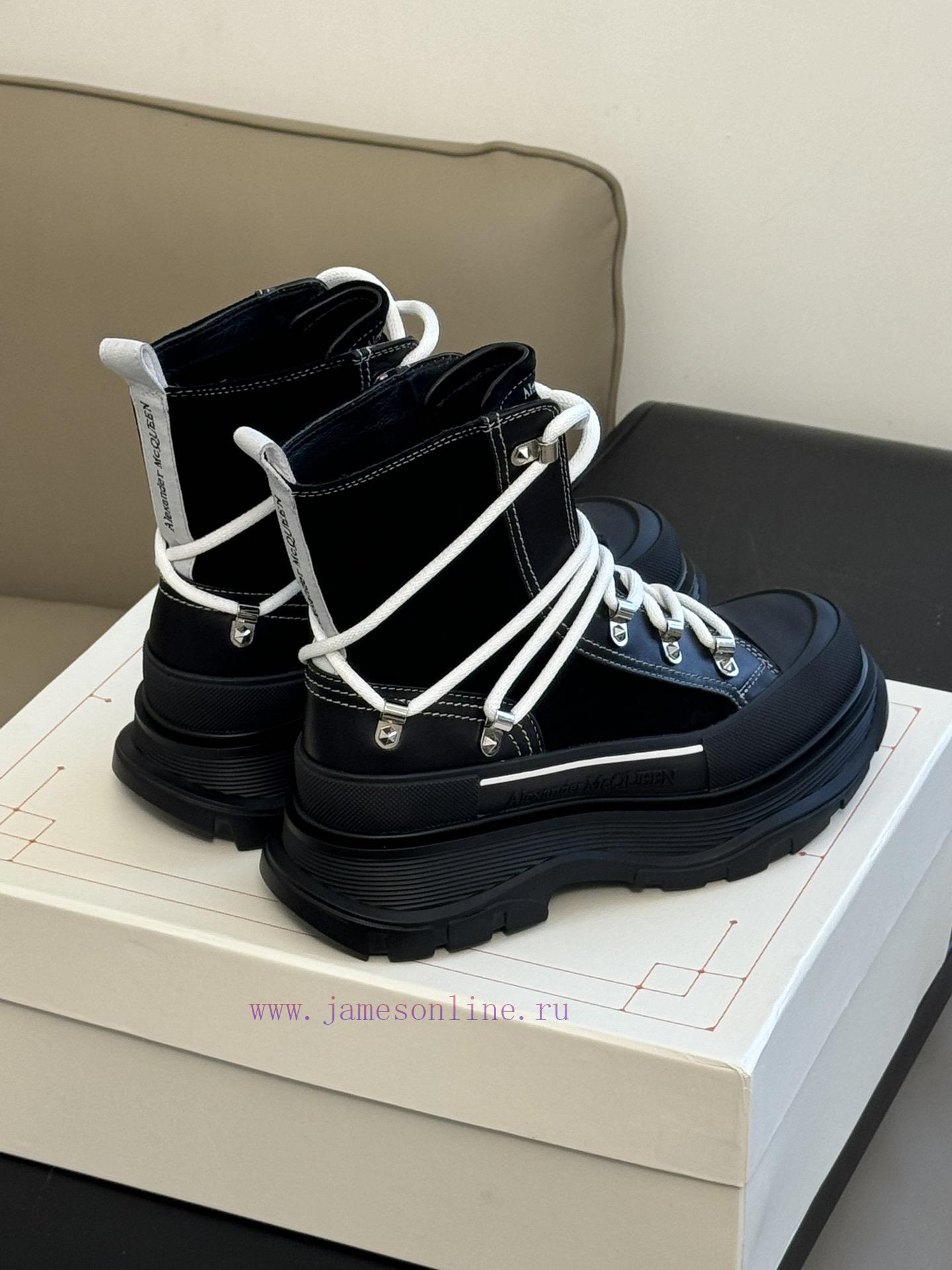 McQueen 233 Autumn/Winter Strap Short Boots New ProductSuede patchwork cowhide paired with bhms1m7y4 - Image 4