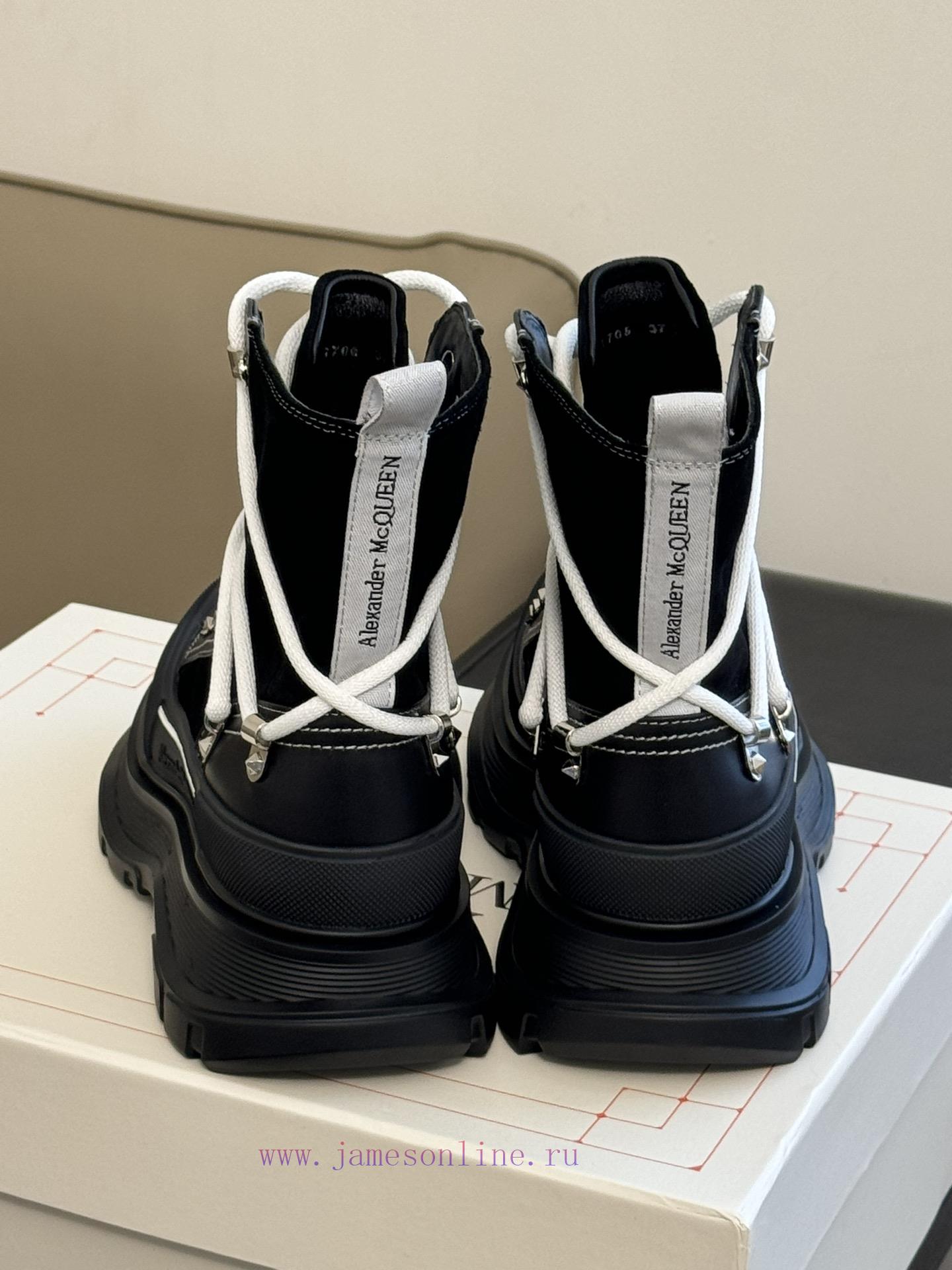 McQueen 233 Autumn/Winter Strap Short Boots New ProductSuede patchwork cowhide paired with bhms1m7y4 - Image 5