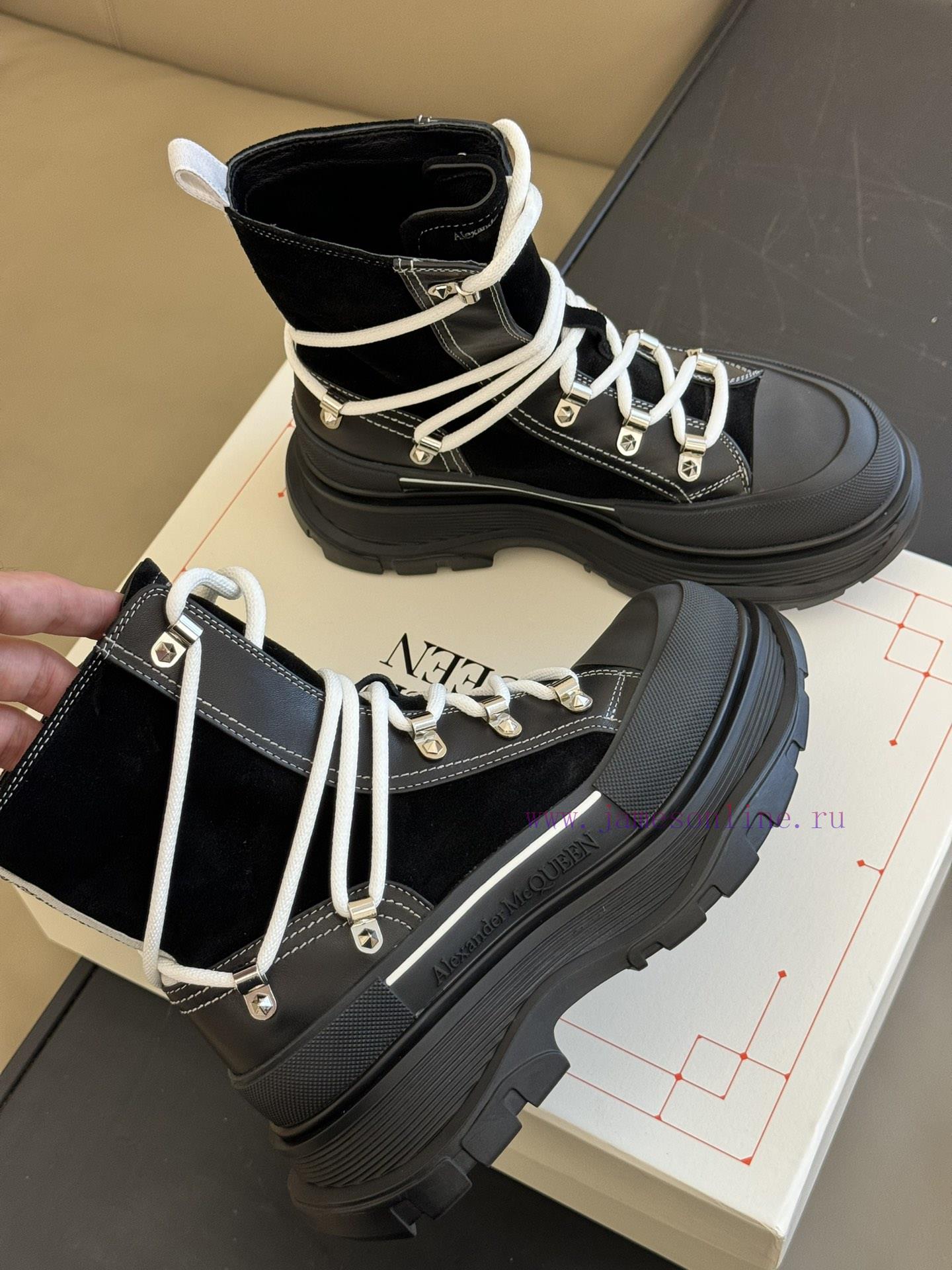 McQueen 233 Autumn/Winter Strap Short Boots New ProductSuede patchwork cowhide paired with bhms1m7y4 - Image 6