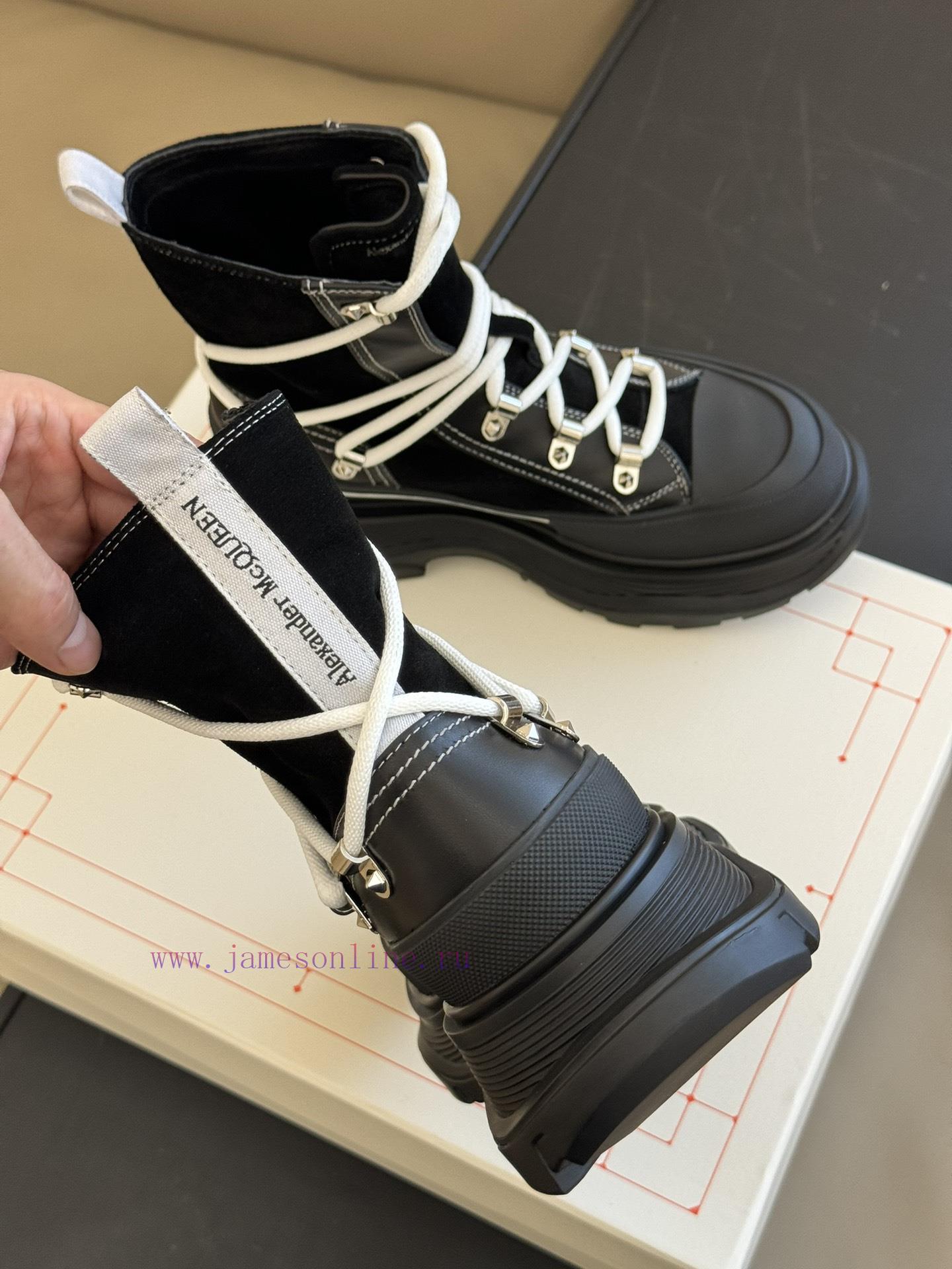 McQueen 233 Autumn/Winter Strap Short Boots New ProductSuede patchwork cowhide paired with bhms1m7y4 - Image 7