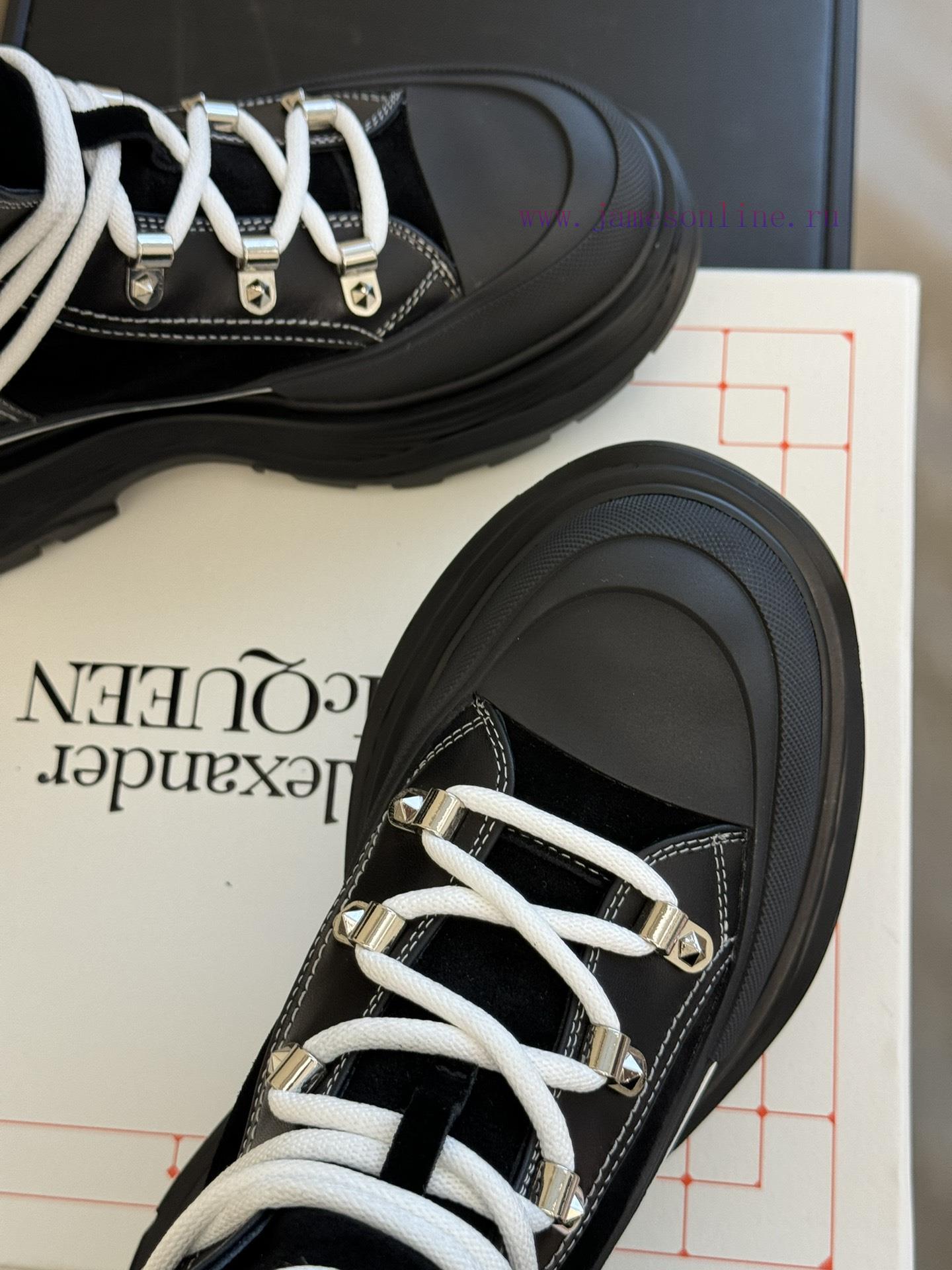 McQueen 233 Autumn/Winter Strap Short Boots New ProductSuede patchwork cowhide paired with bhms1m7y4 - Image 8