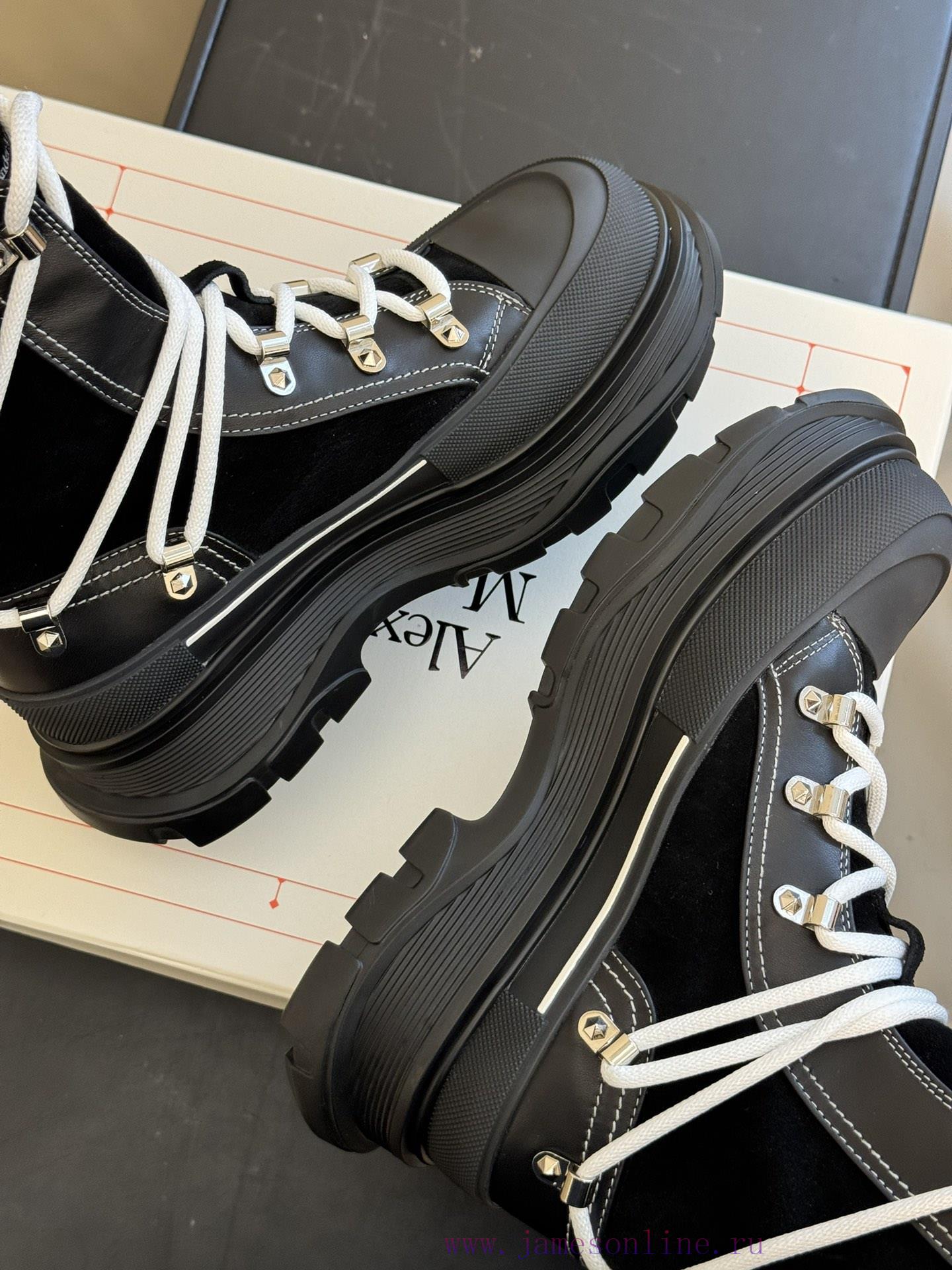 McQueen 233 Autumn/Winter Strap Short Boots New ProductSuede patchwork cowhide paired with bhms1m7y4 - Image 9