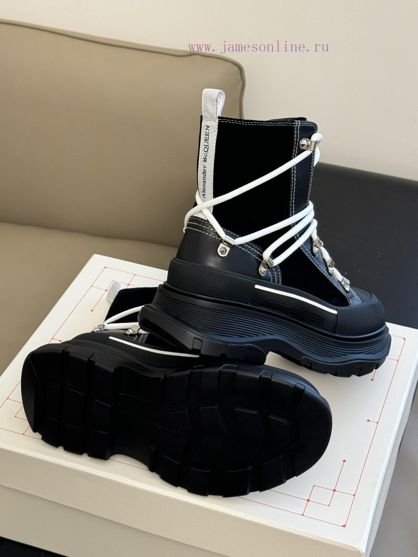 McQueen 233 Autumn/Winter Strap Short Boots New ProductSuede patchwork cowhide paired with bhms1m7y4 - Image 10