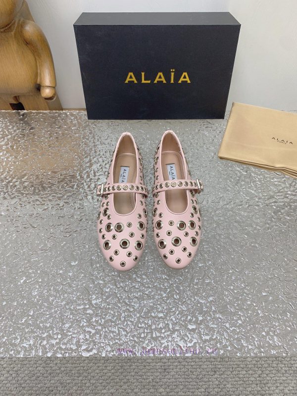 ALAIA chicken eye buttoned hole shoes, ALAIA 24SS French fairy ballet flat dance shoesAzzedi9orgk731