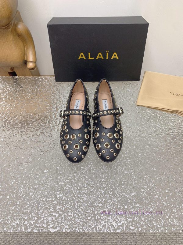 ALAIA chicken eye buttoned hole shoes, ALAIA 24SS French fairy ballet flat dance shoesAzzediuguun04e
