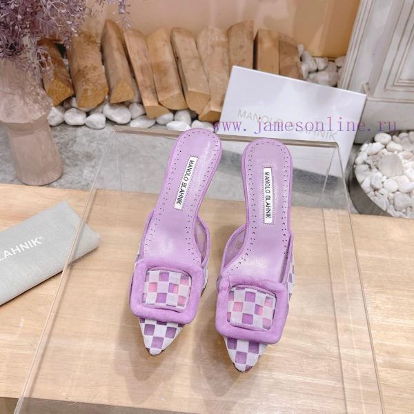 ? MANOLO BLAHNlK 2024 New Mb Fashion Little Women's High Heels Checkered Cloth Mill Slipperjwaaoo41