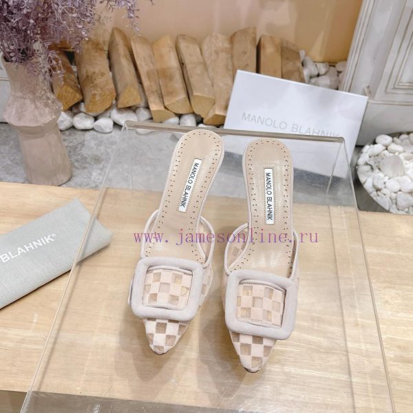 ?MANOLO BLAHNlK 2024 The new Mb fashionable women's high-heeled checkered cloth M ü ller sltu0dpcrb