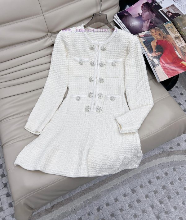 ️️️ - New round neck flower diamond buckle silver wire mixed knit dress custom set with diam s9rczwus