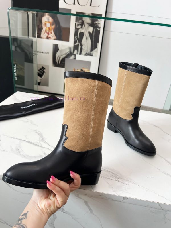espoir collection νυφικες παντοφλες | Top Quality Chanel 25 Autumn/winter Chanel Suede Color Blocked One Foot Knight Mid Boots High B lj7ao9fe | μποτακια με κορδονια και τακουνι λεπτο