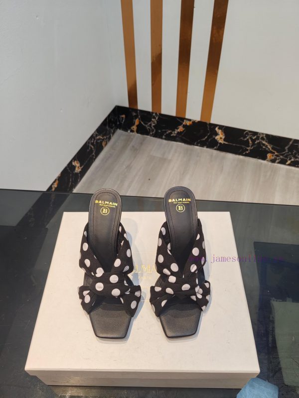 carbon πεδιλα φιλο | Come Out Balmain 2024 Spring/Summer Fashion Polka Dot Suede High-heeled SlippersBrand Balmain 𝘽 h8ywnzjf | ασημι αςπρες μποτες