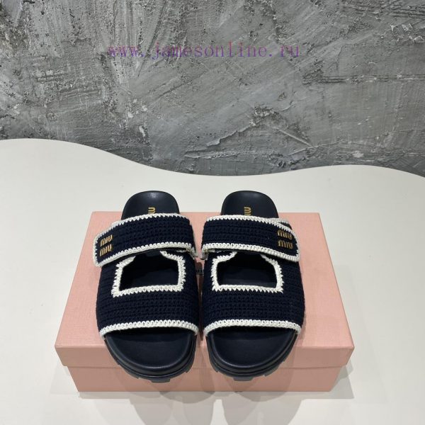 nak πεδιλα stock | MiuMiu Two Strap Velcro ️️ Woven Thick Bottom Flat Slipperstop-level>2024 Spring/Summer New Sli u95hoy38 | ανδρικα αλλ σταρ μποτακια μπεζ