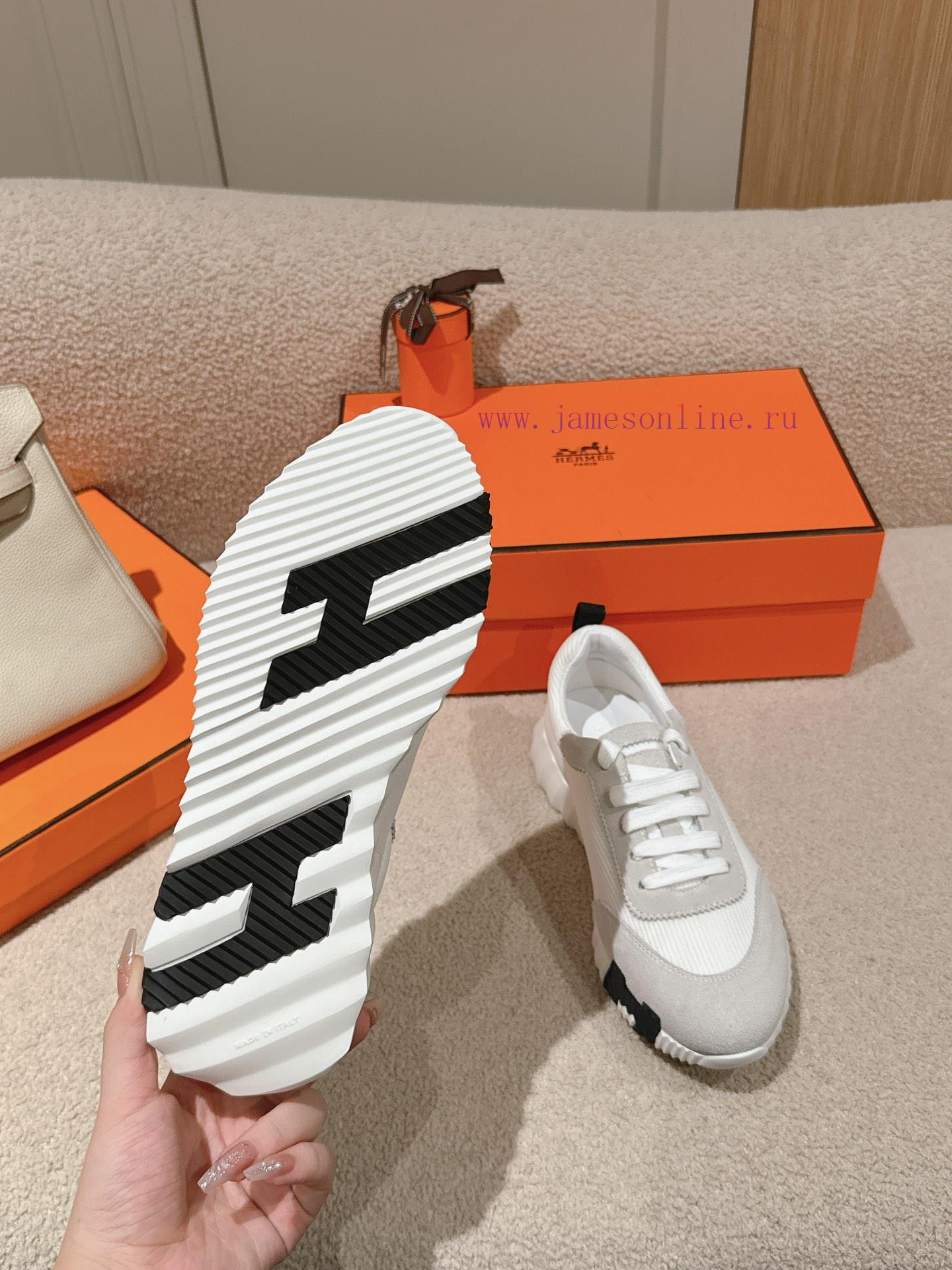 μπεζ σουεντ μποτακια | Hermes 2024 Spring/Summer Classic Couple's Bouncing Casual Lace Versatile Sneakers Hermes Thick 15scle6y | μποτακι λεπτό τακούνι - Image 10