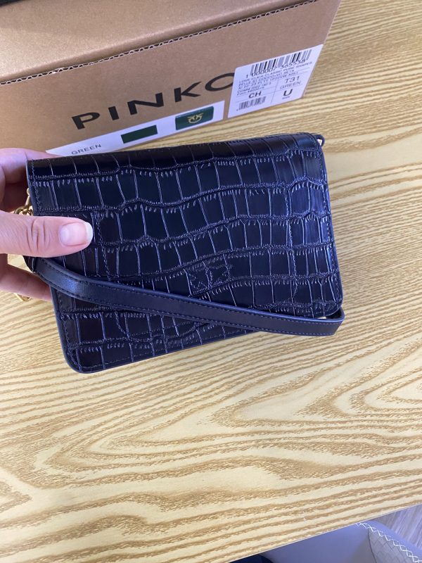 2023 New Pinko Swallow Bag Product High Crocodile Pattern Fashion Women's Bag One Shoulder Messenger Women's Bag Retro Black - Image 5