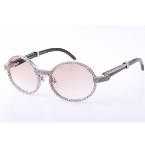 Cartier  7550178 55-22 New Full Diamond Black Buffalo Sunglasses In Silver Brown
