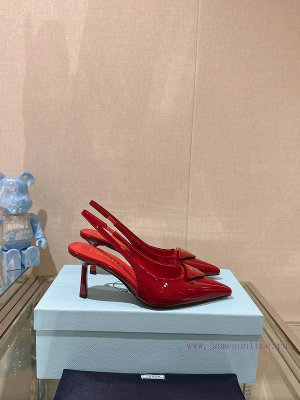 -24Ss Early Spring New Prada Stiletto Heel Back Air SandalsThis patent leather high-heeled sc9m971on - Image 6