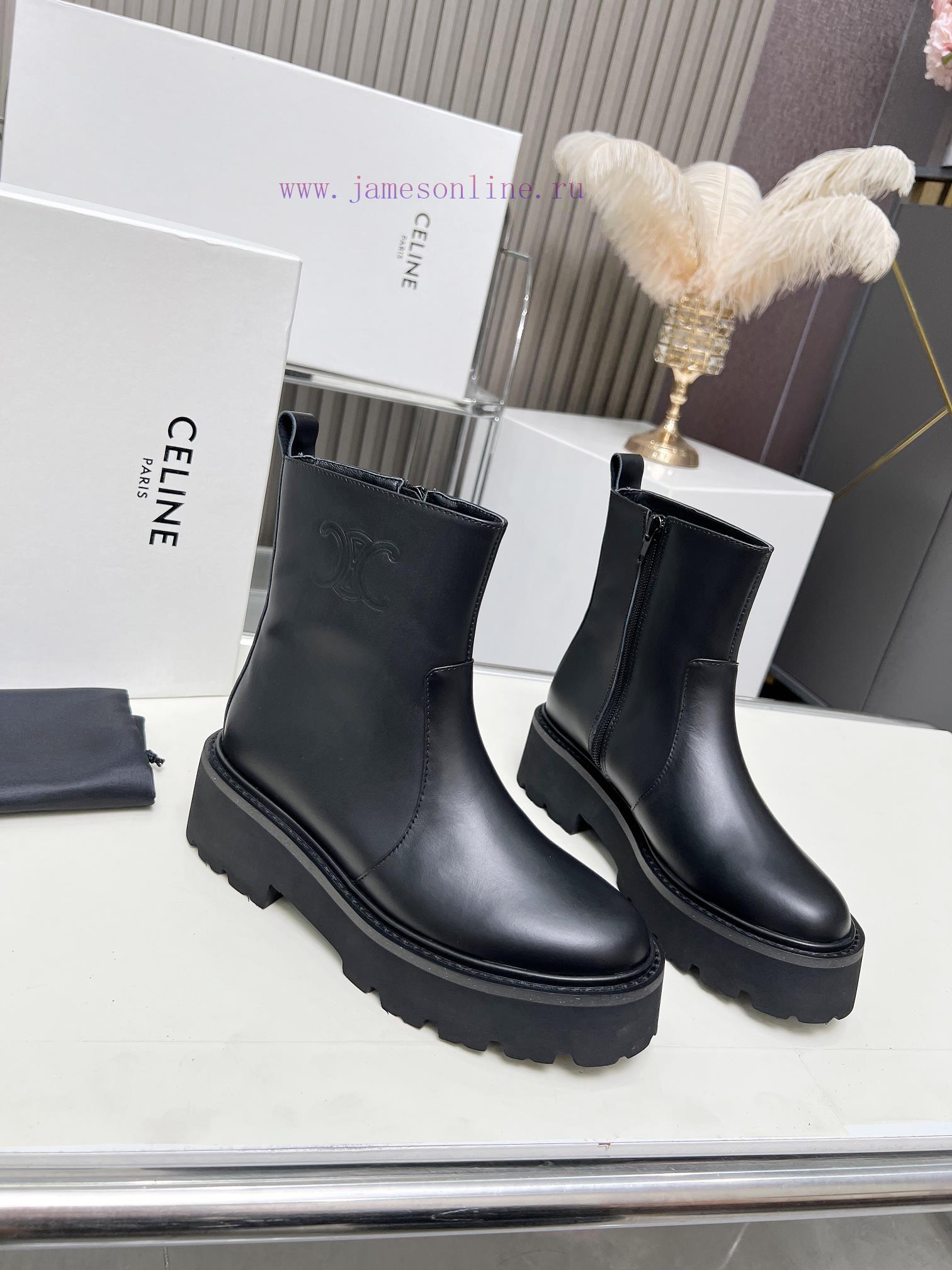 amazon ελλαδα παπουτσια | Celine 2024 Triumphal Arch Fashion Versatile Comfortable Thick Soled Boots Fabric Head Layer Co lkway83k | αγγλικα νουμερα παπουτσια - Image 4