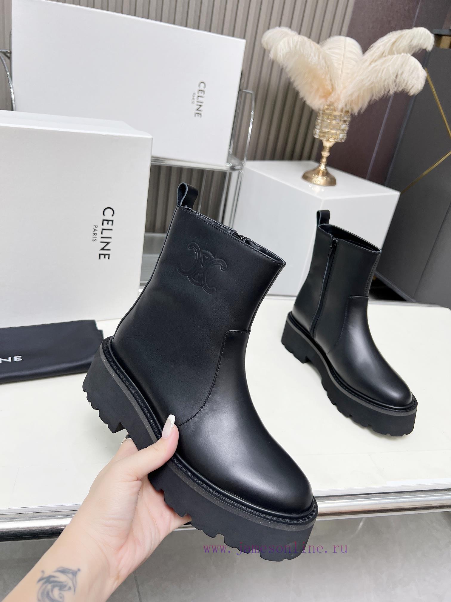 amazon ελλαδα παπουτσια | Celine 2024 Triumphal Arch Fashion Versatile Comfortable Thick Soled Boots Fabric Head Layer Co lkway83k | αγγλικα νουμερα παπουτσια - Image 8